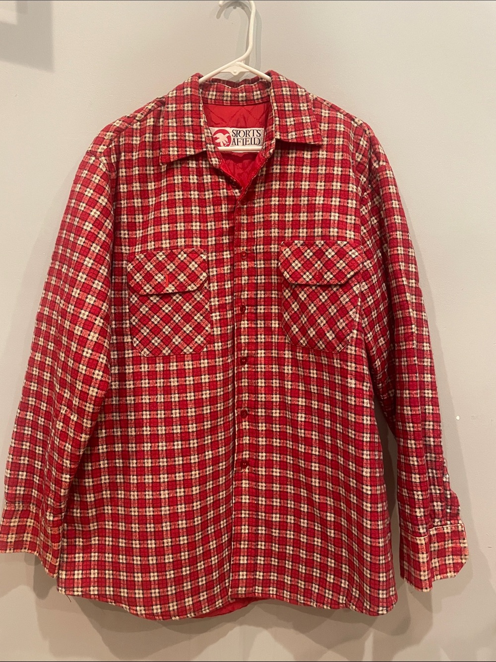 Sports Afield Red Plaid Shirt vintage men’s large quilted lining outdoors
